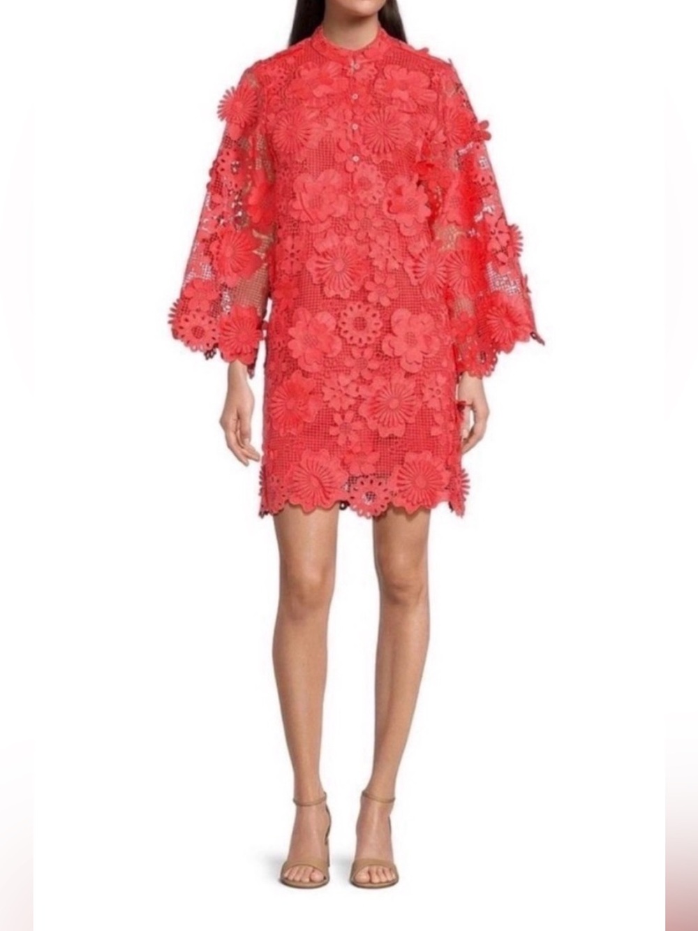 J. Marie Seraphina Coral 3D Floral Lace Dress XS Fits S/M